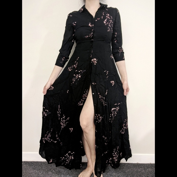 Black cherry blossom button down dress - Picture 1 of 4